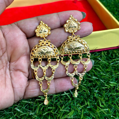 Gold plated long earring for women