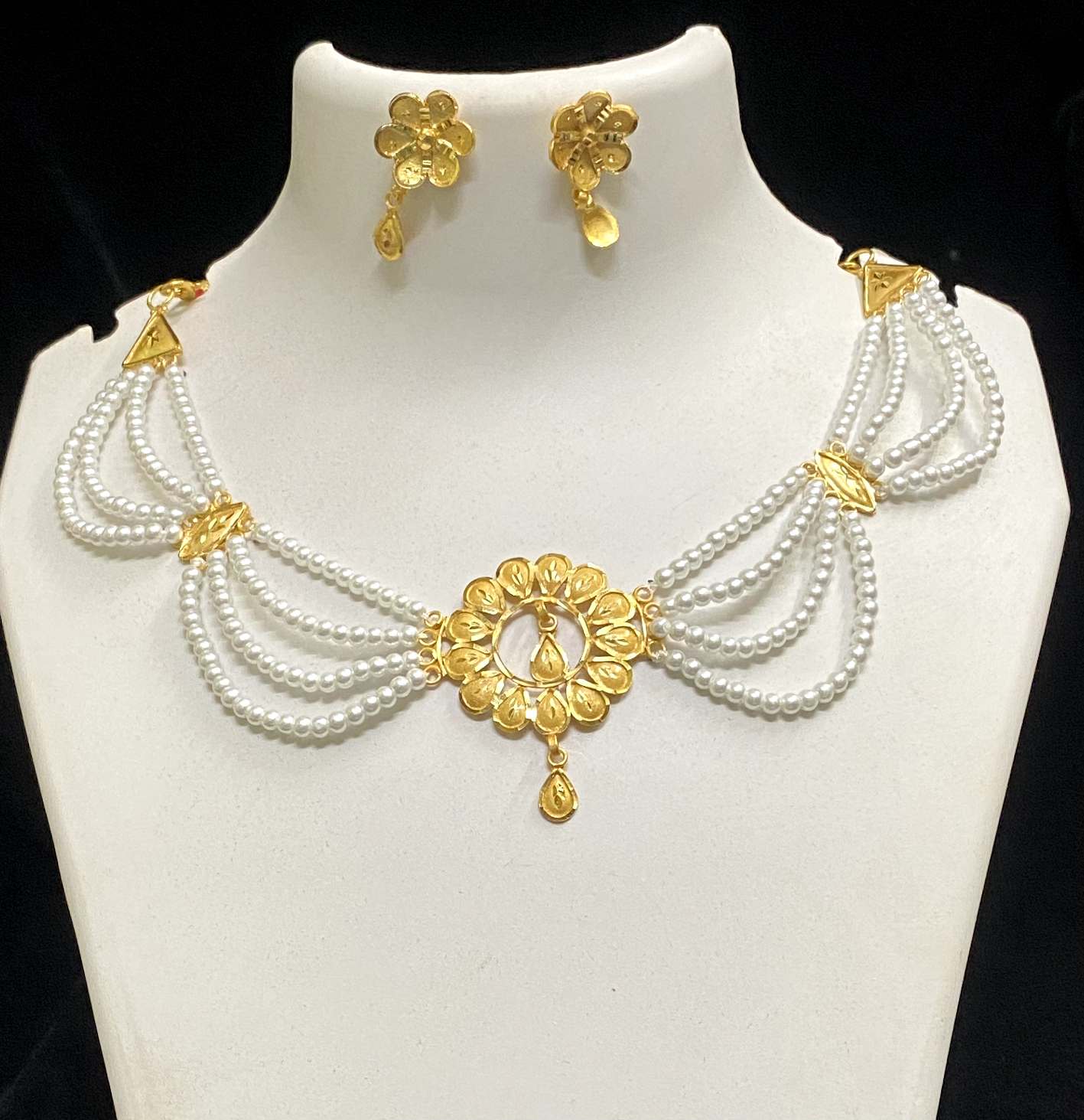 Gold plated pearl long sita har for women